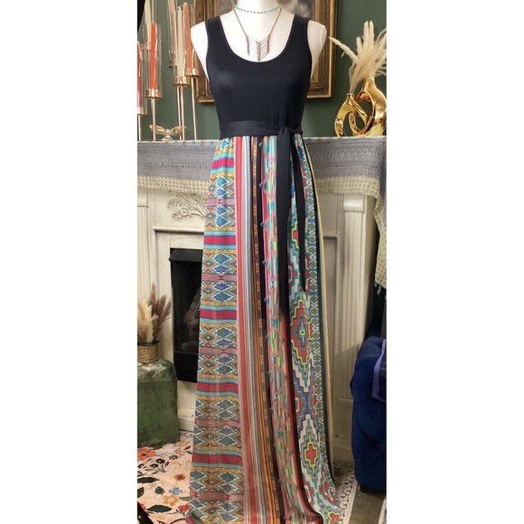 Yetts Los Angeles Dresses & Skirts - Yetts Los Angeles Womens Multi Color Geometric Print Mixed Media Maxi Dress M